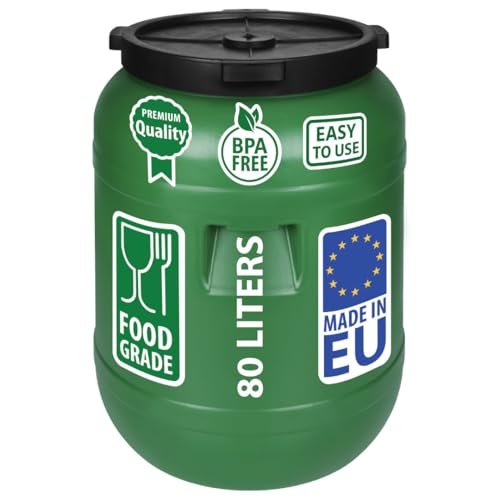 F & R Regentonne mit Deckel 80 Liter aus HDPE I Futtertonne Pferd I Wassertank Fass Tonne mit Deckel I Regenfass für Garten I Regenwassertonne I Wassertonne I Gärfass I Regenwassertank